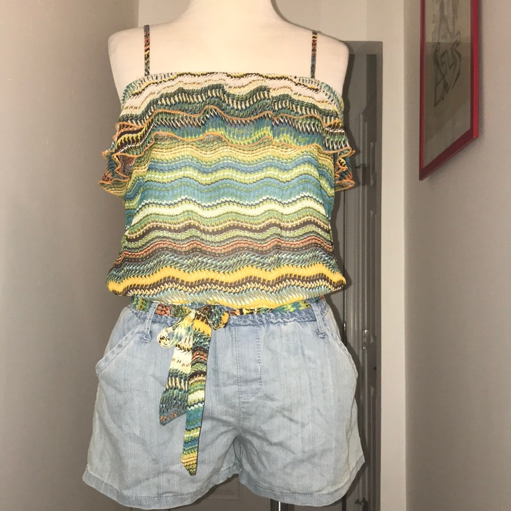 Blue Spice One Piece Spagetti Denim Bottom Romp 😘